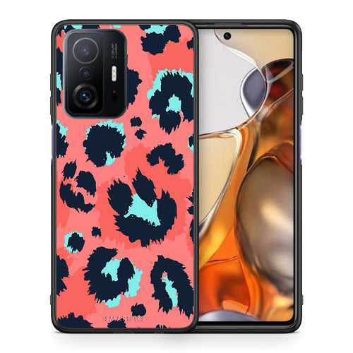 Θήκη Xiaomi 11T/11T Pro Pink Leopard Animal από τη Smartfits με σχέδιο στο πίσω μέρος και μαύρο περίβλημα | Xiaomi 11T/11T Pro Pink Leopard Animal case with colorful back and black bezels