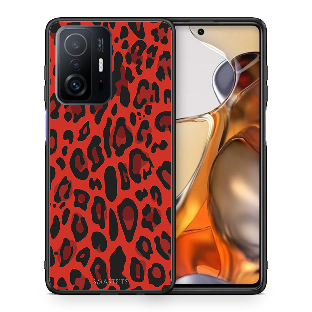 Θήκη Xiaomi 11T/11T Pro Red Leopard Animal από τη Smartfits με σχέδιο στο πίσω μέρος και μαύρο περίβλημα | Xiaomi 11T/11T Pro Red Leopard Animal case with colorful back and black bezels