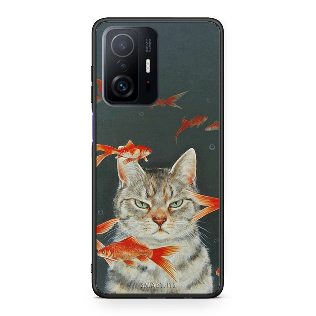 Xiaomi 11T/11T Pro Cat Goldfish θήκη από τη Smartfits με σχέδιο στο πίσω μέρος και μαύρο περίβλημα | Smartphone case with colorful back and black bezels by Smartfits