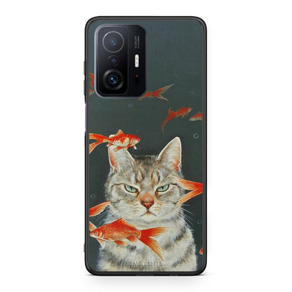 Xiaomi 11T/11T Pro Cat Goldfish θήκη από τη Smartfits με σχέδιο στο πίσω μέρος και μαύρο περίβλημα | Smartphone case with colorful back and black bezels by Smartfits