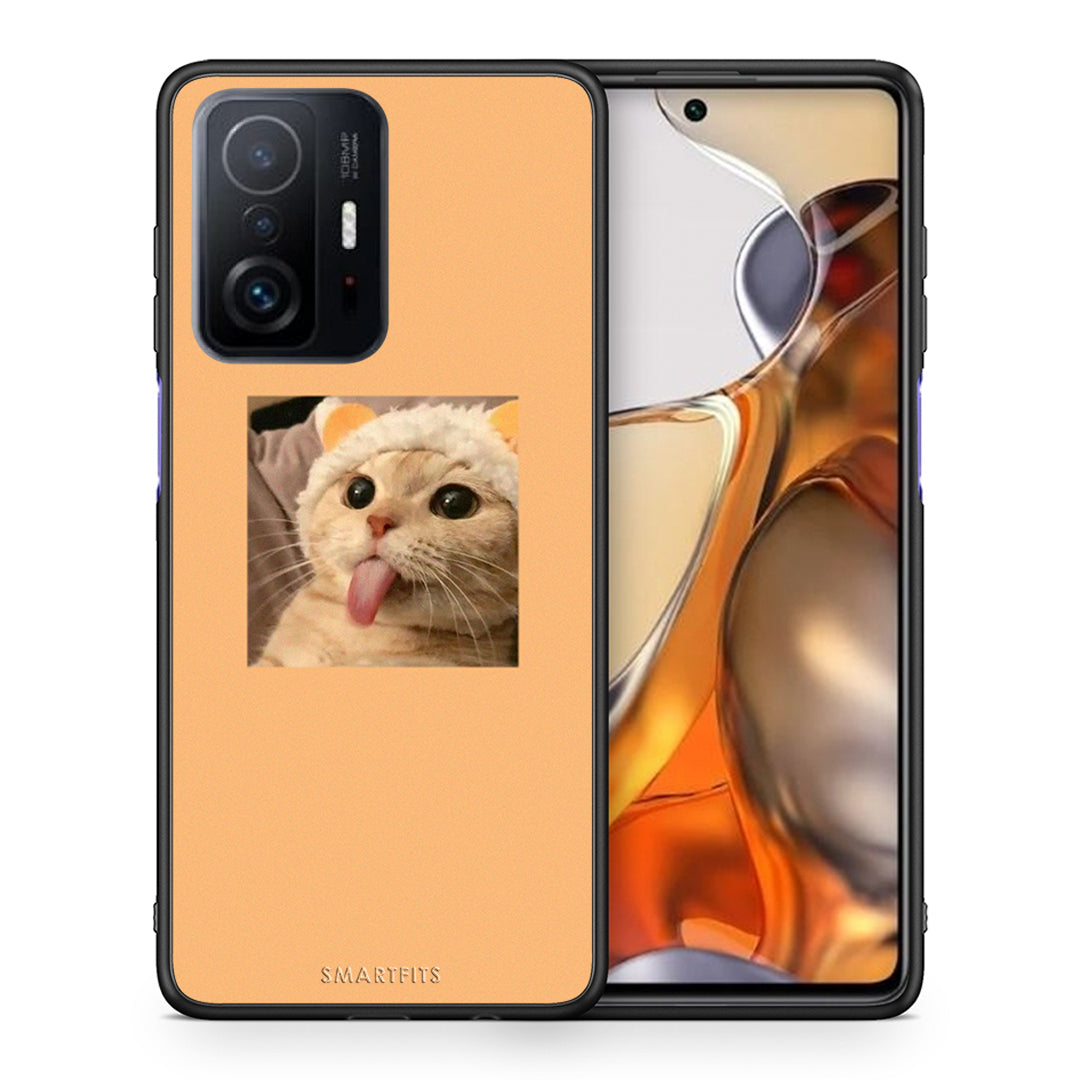 Θήκη Xiaomi 11T/11T Pro Cat Tongue από τη Smartfits με σχέδιο στο πίσω μέρος και μαύρο περίβλημα | Xiaomi 11T/11T Pro Cat Tongue case with colorful back and black bezels