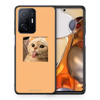 Θήκη Xiaomi 11T/11T Pro Cat Tongue από τη Smartfits με σχέδιο στο πίσω μέρος και μαύρο περίβλημα | Xiaomi 11T/11T Pro Cat Tongue case with colorful back and black bezels
