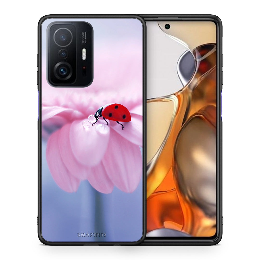 Θήκη Xiaomi 11T/11T Pro Ladybug Flower από τη Smartfits με σχέδιο στο πίσω μέρος και μαύρο περίβλημα | Xiaomi 11T/11T Pro Ladybug Flower case with colorful back and black bezels