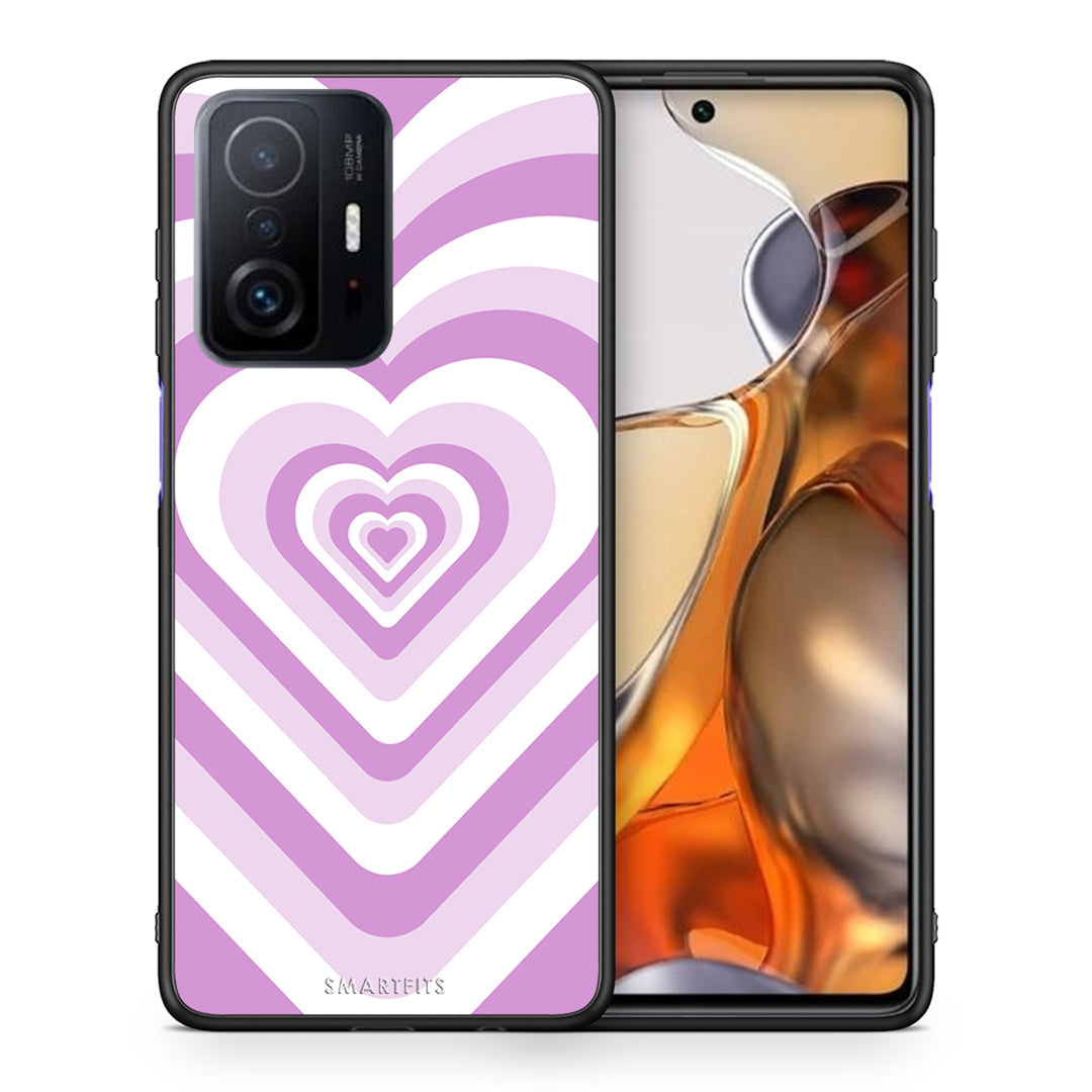 Θήκη Xiaomi 11T/11T Pro Lilac Hearts από τη Smartfits με σχέδιο στο πίσω μέρος και μαύρο περίβλημα | Xiaomi 11T/11T Pro Lilac Hearts case with colorful back and black bezels