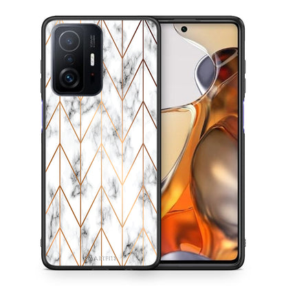 Θήκη Xiaomi 11T/11T Pro Gold Geometric Marble από τη Smartfits με σχέδιο στο πίσω μέρος και μαύρο περίβλημα | Xiaomi 11T/11T Pro Gold Geometric Marble case with colorful back and black bezels
