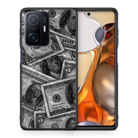 Θήκη Xiaomi 11T/11T Pro Money Dollars από τη Smartfits με σχέδιο στο πίσω μέρος και μαύρο περίβλημα | Xiaomi 11T/11T Pro Money Dollars case with colorful back and black bezels