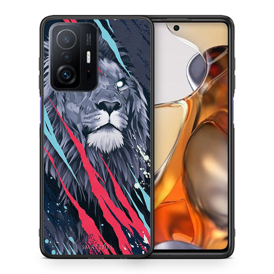 Θήκη Xiaomi 11T/11T Pro Lion Designer PopArt από τη Smartfits με σχέδιο στο πίσω μέρος και μαύρο περίβλημα | Xiaomi 11T/11T Pro Lion Designer PopArt case with colorful back and black bezels
