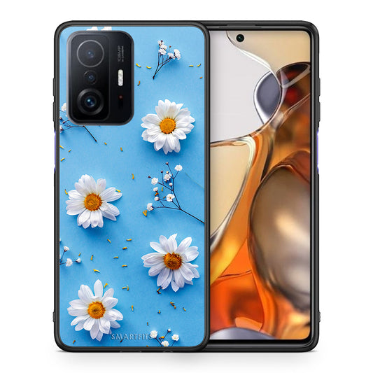 Θήκη Xiaomi 11T/11T Pro Real Daisies από τη Smartfits με σχέδιο στο πίσω μέρος και μαύρο περίβλημα | Xiaomi 11T/11T Pro Real Daisies case with colorful back and black bezels