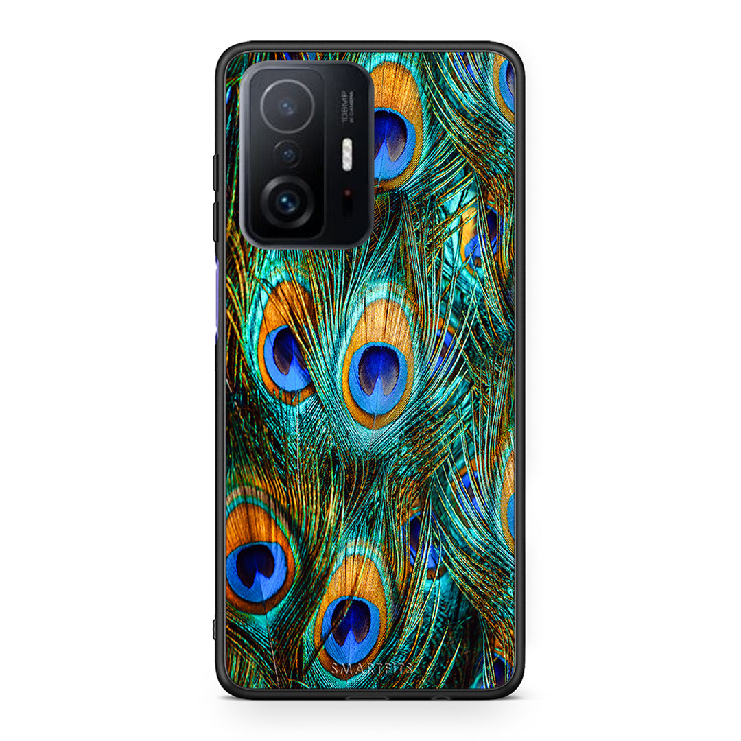 Xiaomi 11T/11T Pro Real Peacock Feathers θήκη από τη Smartfits με σχέδιο στο πίσω μέρος και μαύρο περίβλημα | Smartphone case with colorful back and black bezels by Smartfits