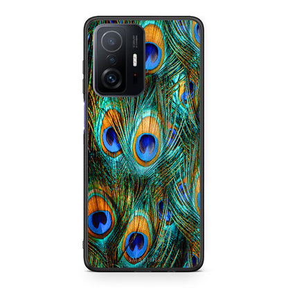 Xiaomi 11T/11T Pro Real Peacock Feathers θήκη από τη Smartfits με σχέδιο στο πίσω μέρος και μαύρο περίβλημα | Smartphone case with colorful back and black bezels by Smartfits