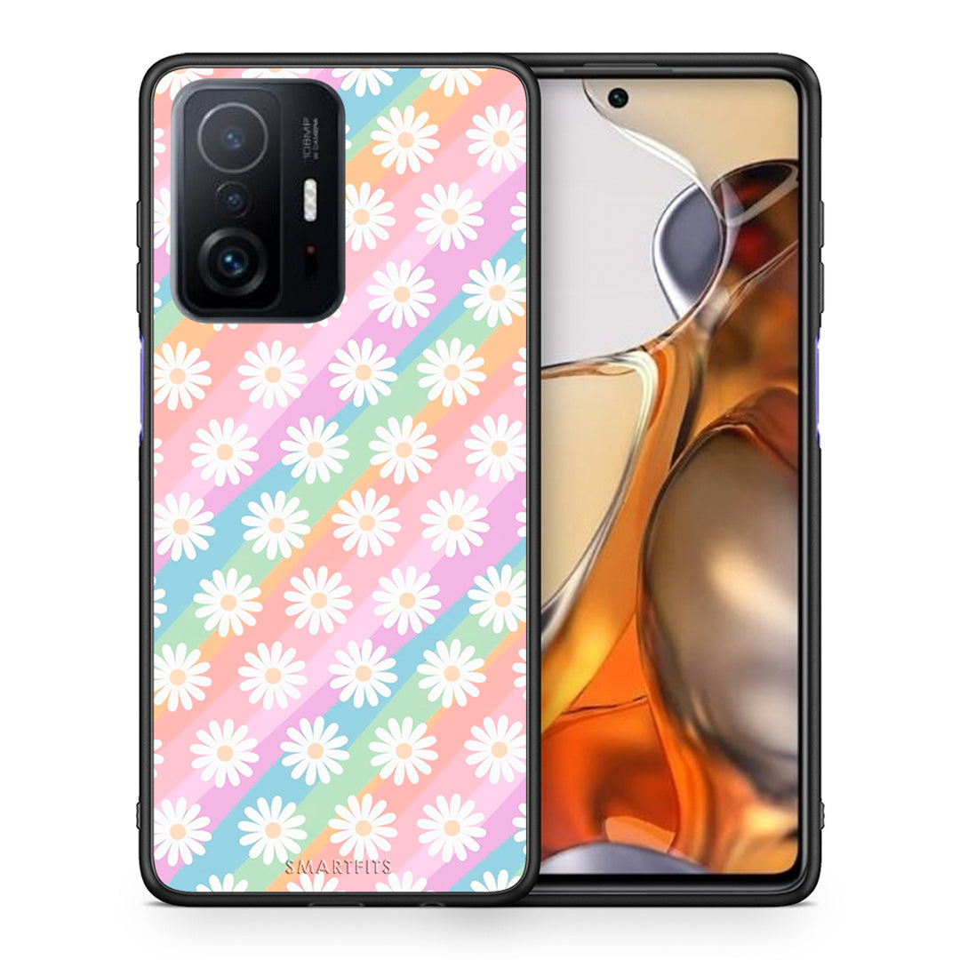 Θήκη Xiaomi 11T/11T Pro White Daisies από τη Smartfits με σχέδιο στο πίσω μέρος και μαύρο περίβλημα | Xiaomi 11T/11T Pro White Daisies case with colorful back and black bezels