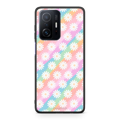 Xiaomi 11T/11T Pro White Daisies θήκη από τη Smartfits με σχέδιο στο πίσω μέρος και μαύρο περίβλημα | Smartphone case with colorful back and black bezels by Smartfits