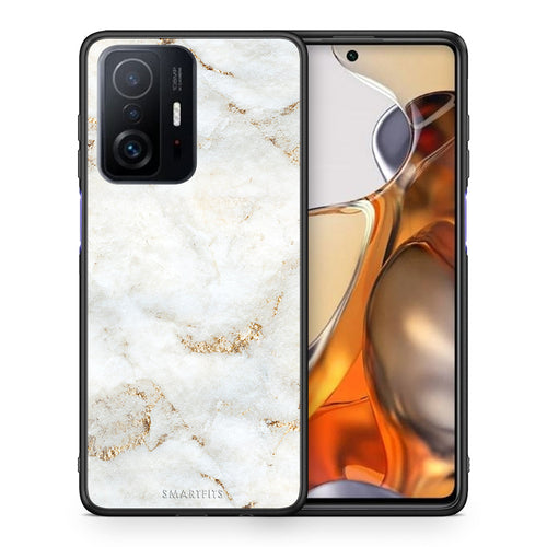 Θήκη Xiaomi 11T/11T Pro White Gold Marble από τη Smartfits με σχέδιο στο πίσω μέρος και μαύρο περίβλημα | Xiaomi 11T/11T Pro White Gold Marble case with colorful back and black bezels