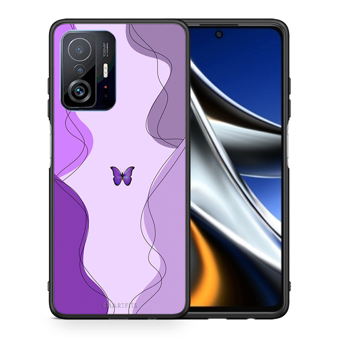 Θήκη Αγίου Βαλεντίνου Xiaomi 11T / 11T Pro Purple Mariposa από τη Smartfits με σχέδιο στο πίσω μέρος και μαύρο περίβλημα | Xiaomi 11T / 11T Pro Purple Mariposa case with colorful back and black bezels