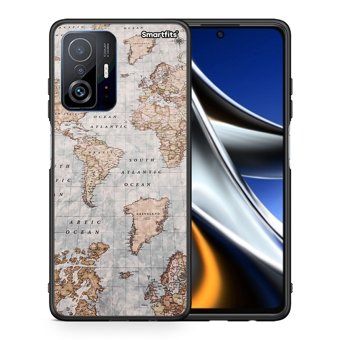 Θήκη Xiaomi 11T / 11T Pro World Map από τη Smartfits με σχέδιο στο πίσω μέρος και μαύρο περίβλημα | Xiaomi 11T / 11T Pro World Map case with colorful back and black bezels