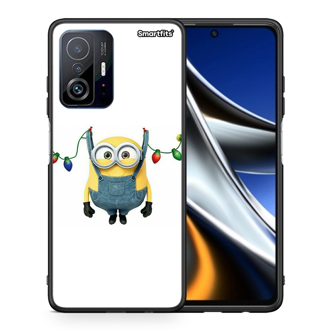 Θήκη Xiaomi 11T/11T Pro Xmas Minion Lights από τη Smartfits με σχέδιο στο πίσω μέρος και μαύρο περίβλημα | Xiaomi 11T/11T Pro Xmas Minion Lights case with colorful back and black bezels