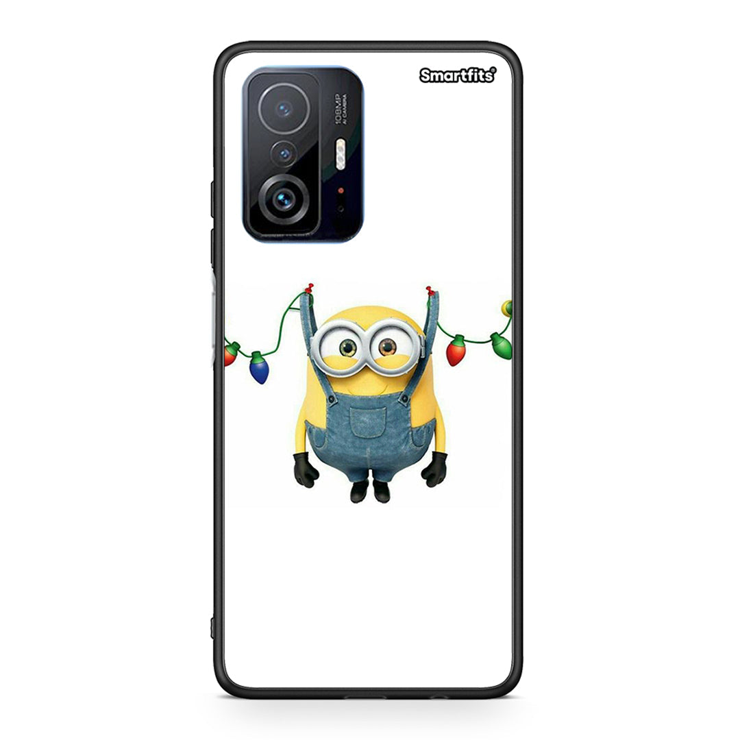 Xiaomi 11T/11T Pro Xmas Minion Lights θήκη από τη Smartfits με σχέδιο στο πίσω μέρος και μαύρο περίβλημα | Smartphone case with colorful back and black bezels by Smartfits