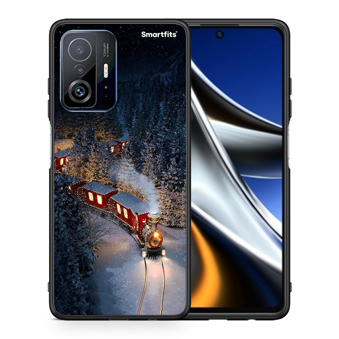 Θήκη Xiaomi 11T/11T Pro Xmas Train από τη Smartfits με σχέδιο στο πίσω μέρος και μαύρο περίβλημα | Xiaomi 11T/11T Pro Xmas Train case with colorful back and black bezels