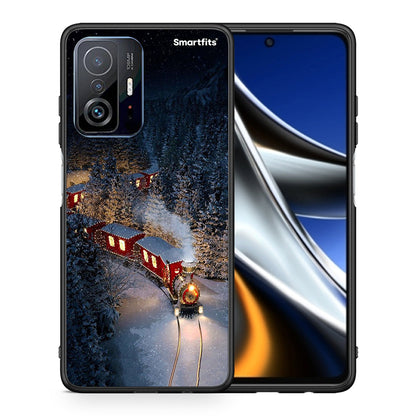 Θήκη Xiaomi 11T/11T Pro Xmas Train από τη Smartfits με σχέδιο στο πίσω μέρος και μαύρο περίβλημα | Xiaomi 11T/11T Pro Xmas Train case with colorful back and black bezels