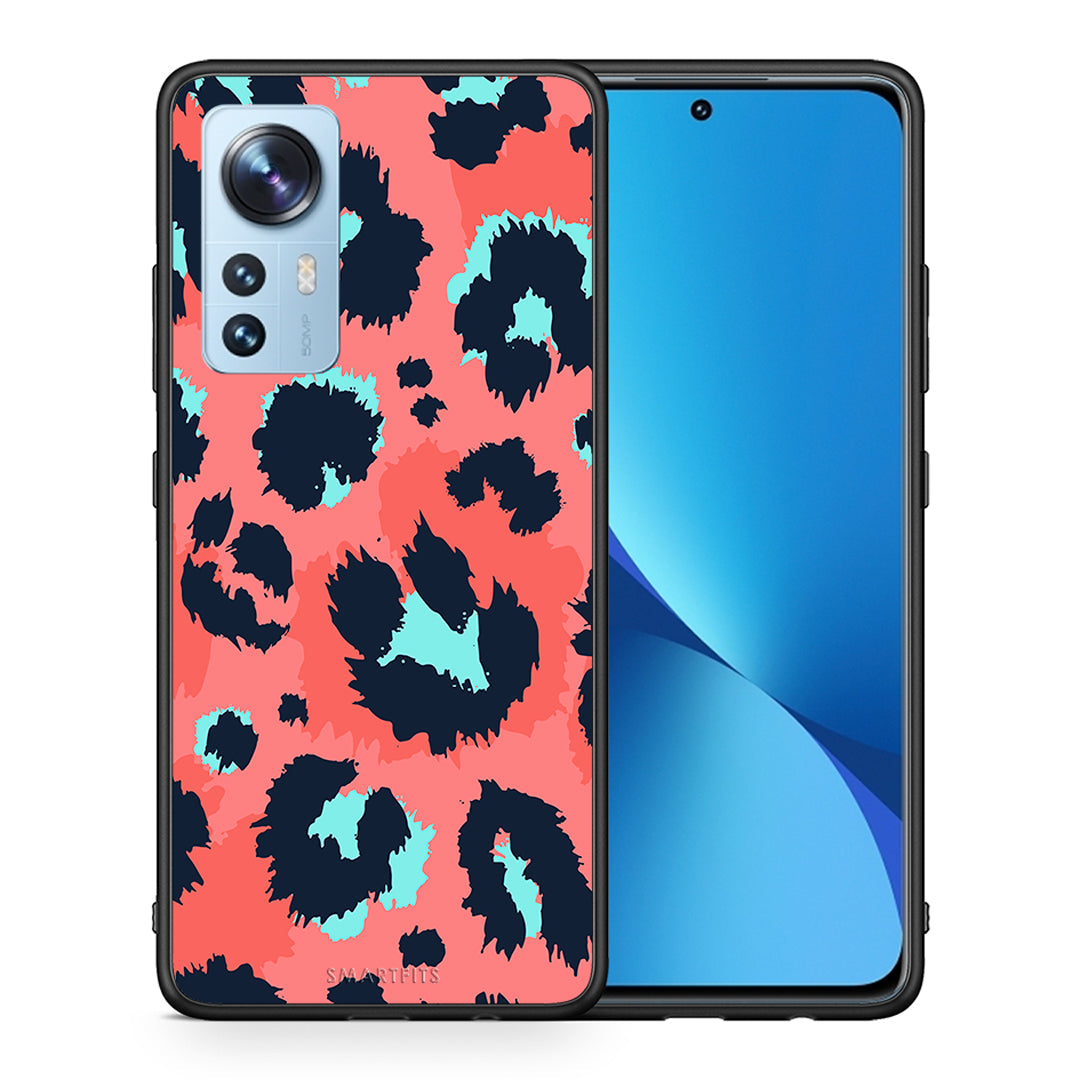 Θήκη Xiaomi 12/12X 5G Pink Leopard Animal από τη Smartfits με σχέδιο στο πίσω μέρος και μαύρο περίβλημα | Xiaomi 12/12X 5G Pink Leopard Animal case with colorful back and black bezels