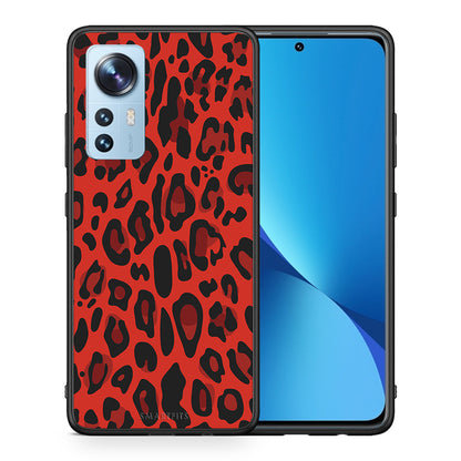 Θήκη Xiaomi 12/12X 5G Red Leopard Animal από τη Smartfits με σχέδιο στο πίσω μέρος και μαύρο περίβλημα | Xiaomi 12/12X 5G Red Leopard Animal case with colorful back and black bezels