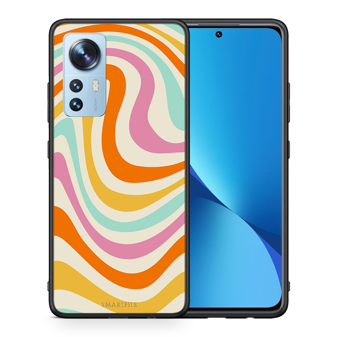 Θήκη Xiaomi 12/12X 5G Colourful Waves από τη Smartfits με σχέδιο στο πίσω μέρος και μαύρο περίβλημα | Xiaomi 12/12X 5G Colourful Waves case with colorful back and black bezels