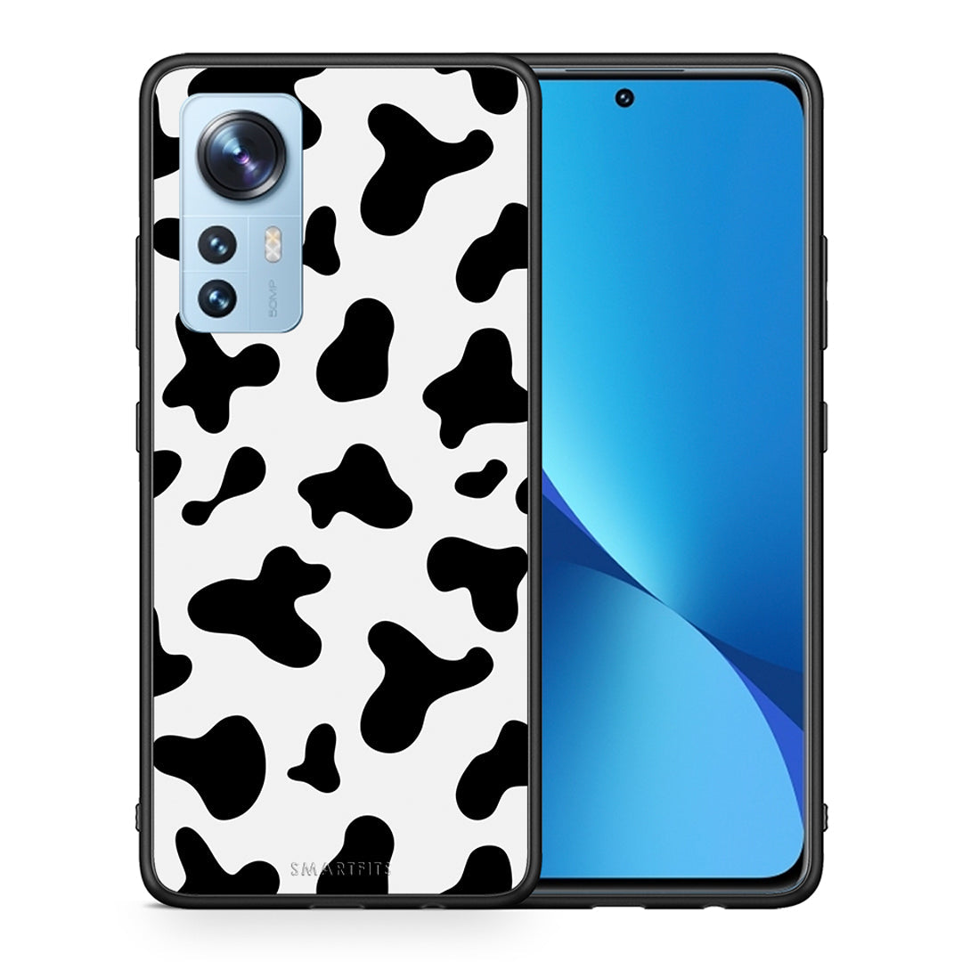 Θήκη Xiaomi 12/12X 5G Cow Print από τη Smartfits με σχέδιο στο πίσω μέρος και μαύρο περίβλημα | Xiaomi 12/12X 5G Cow Print case with colorful back and black bezels