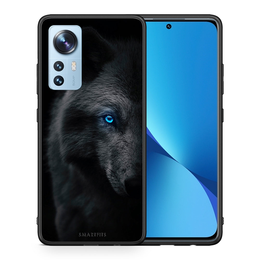 Θήκη Xiaomi 12/12X 5G Dark Wolf από τη Smartfits με σχέδιο στο πίσω μέρος και μαύρο περίβλημα | Xiaomi 12/12X 5G Dark Wolf case with colorful back and black bezels