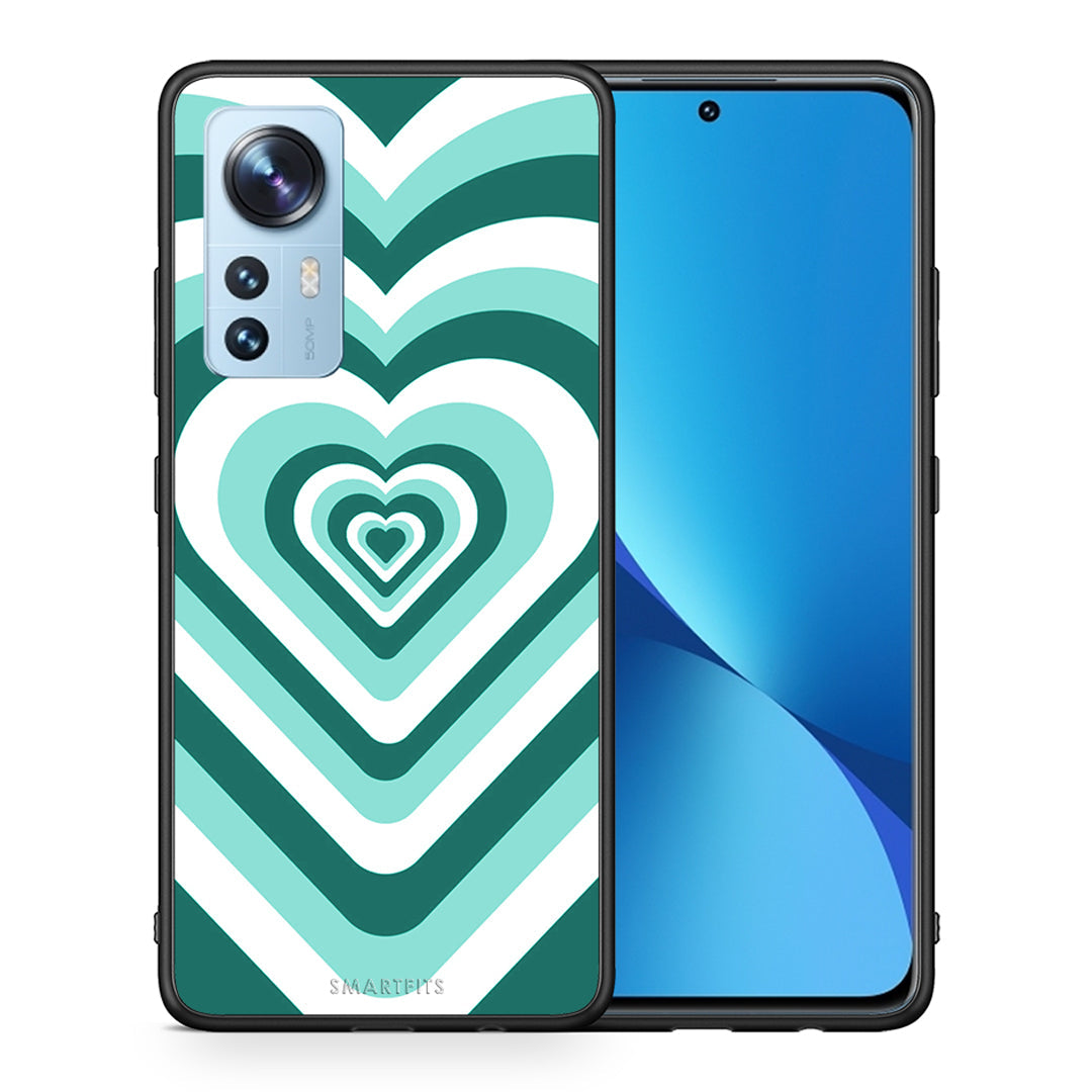 Θήκη Xiaomi 12/12X 5G Green Hearts από τη Smartfits με σχέδιο στο πίσω μέρος και μαύρο περίβλημα | Xiaomi 12/12X 5G Green Hearts case with colorful back and black bezels