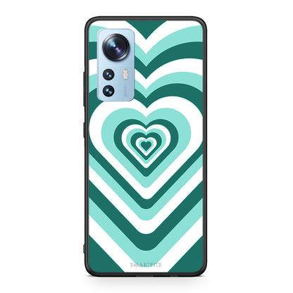 Xiaomi 12/12X 5G Green Hearts θήκη από τη Smartfits με σχέδιο στο πίσω μέρος και μαύρο περίβλημα | Smartphone case with colorful back and black bezels by Smartfits