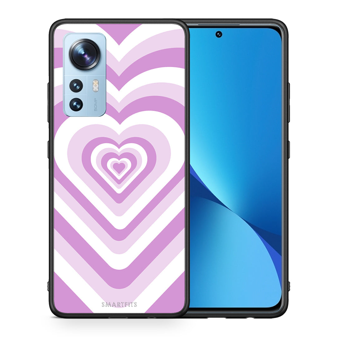 Θήκη Xiaomi 12/12X 5G Lilac Hearts από τη Smartfits με σχέδιο στο πίσω μέρος και μαύρο περίβλημα | Xiaomi 12/12X 5G Lilac Hearts case with colorful back and black bezels