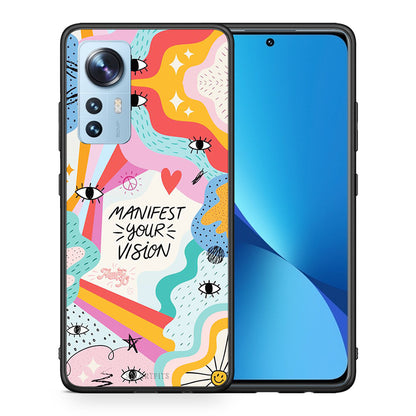 Θήκη Xiaomi 12/12X 5G Manifest Your Vision από τη Smartfits με σχέδιο στο πίσω μέρος και μαύρο περίβλημα | Xiaomi 12/12X 5G Manifest Your Vision case with colorful back and black bezels