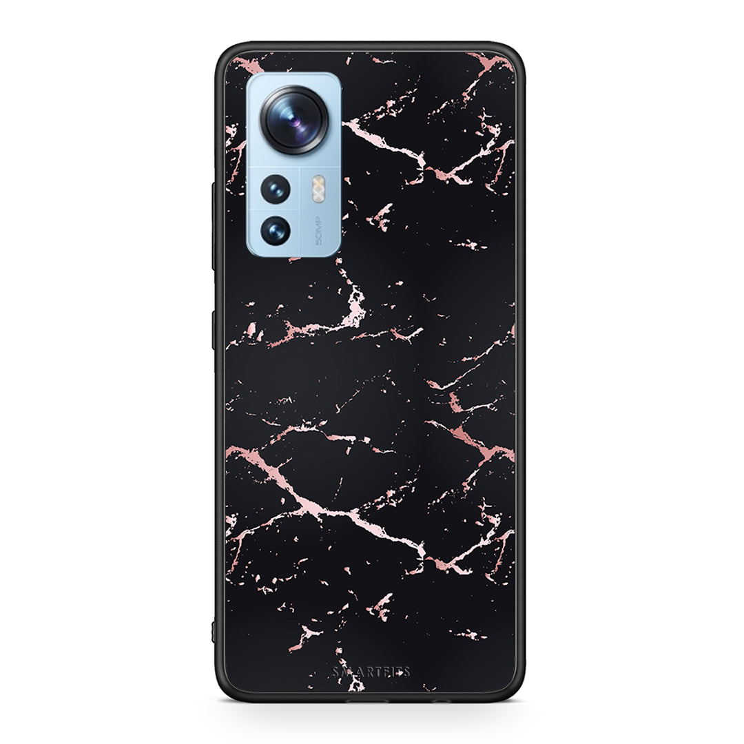 4 - Xiaomi 12/12X 5G Black Rosegold Marble case, cover, bumper