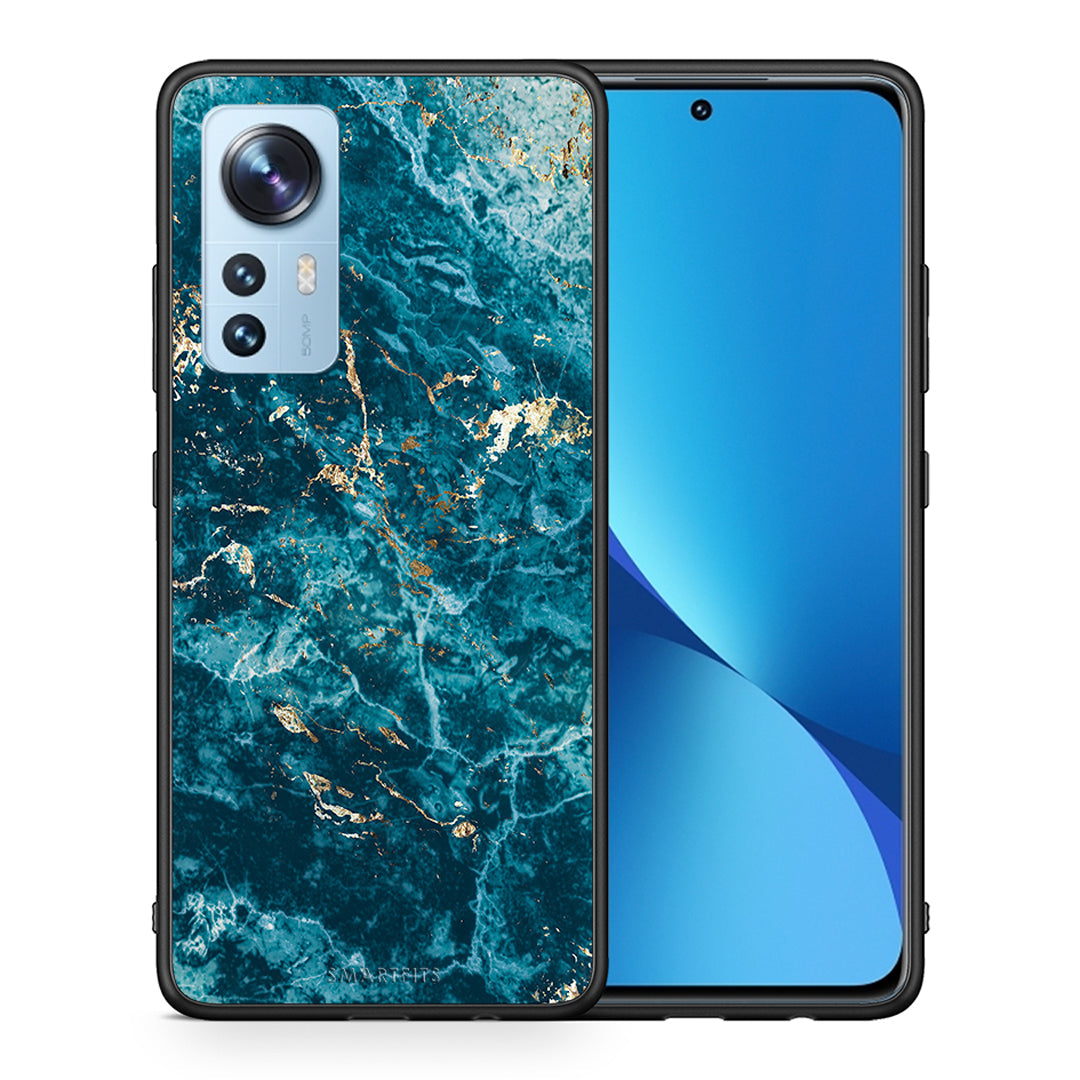 Θήκη Xiaomi 12/12X 5G Marble Blue από τη Smartfits με σχέδιο στο πίσω μέρος και μαύρο περίβλημα | Xiaomi 12/12X 5G Marble Blue case with colorful back and black bezels
