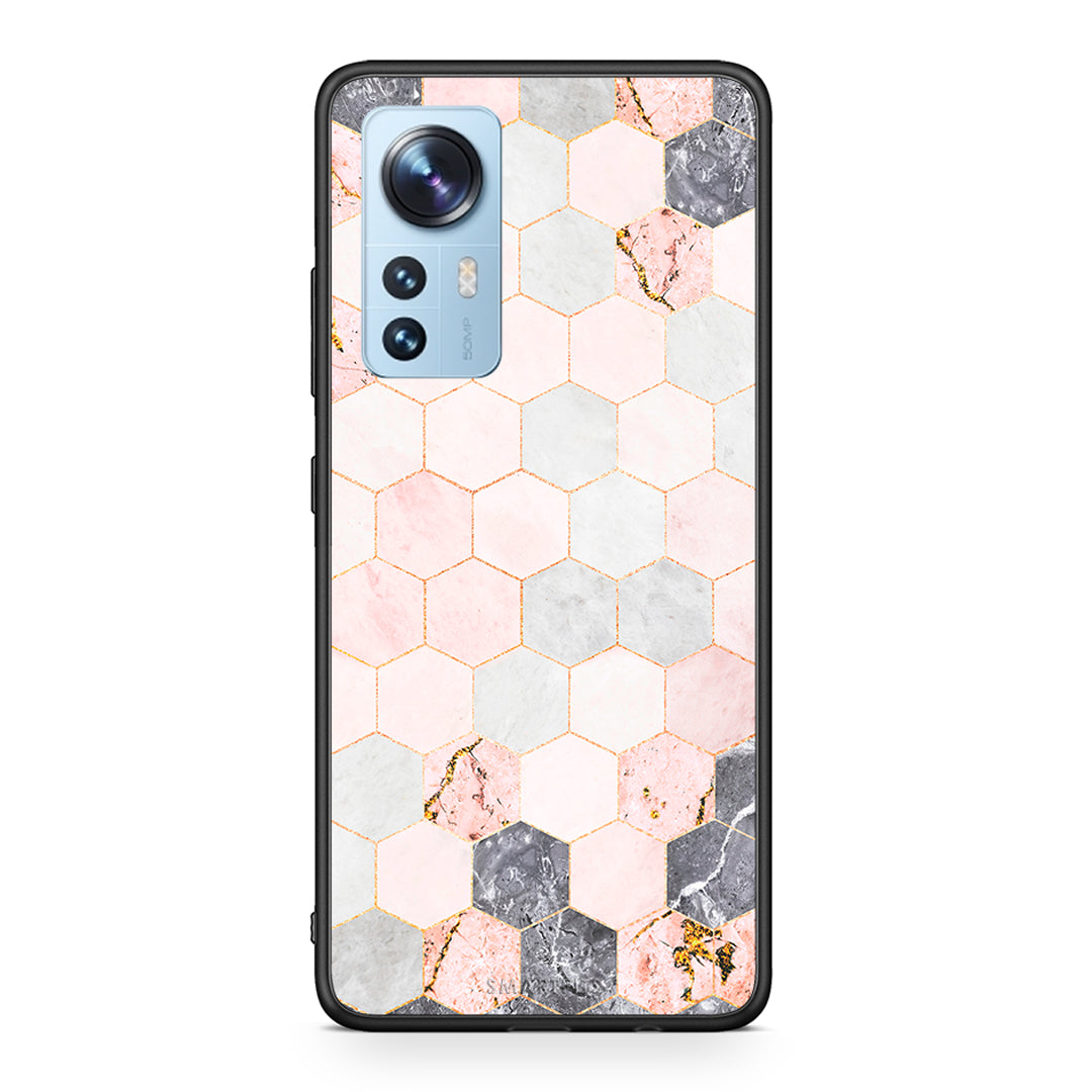 4 - Xiaomi 12/12X 5G Hexagon Pink Marble case, cover, bumper