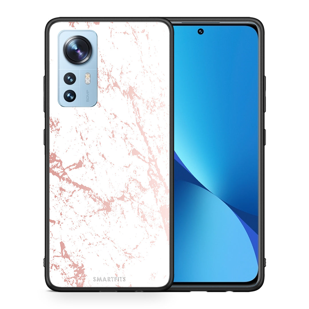 Θήκη Xiaomi 12/12X 5G Pink Splash Marble από τη Smartfits με σχέδιο στο πίσω μέρος και μαύρο περίβλημα | Xiaomi 12/12X 5G Pink Splash Marble case with colorful back and black bezels