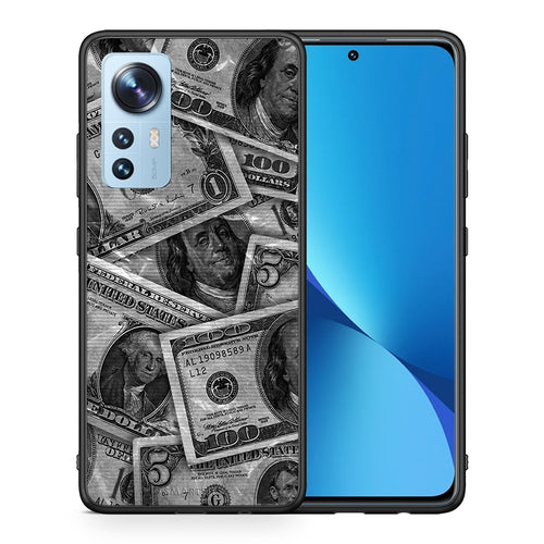 Θήκη Xiaomi 12/12X 5G Money Dollars από τη Smartfits με σχέδιο στο πίσω μέρος και μαύρο περίβλημα | Xiaomi 12/12X 5G Money Dollars case with colorful back and black bezels
