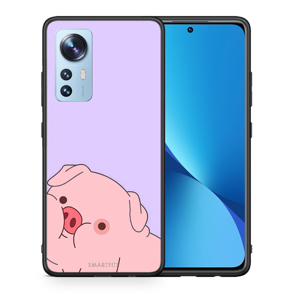Θήκη Αγίου Βαλεντίνου Xiaomi 12 / 12X 5G Pig Love 2 από τη Smartfits με σχέδιο στο πίσω μέρος και μαύρο περίβλημα | Xiaomi 12 / 12X 5G Pig Love 2 case with colorful back and black bezels