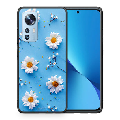 Θήκη Xiaomi 12/12X 5G Real Daisies από τη Smartfits με σχέδιο στο πίσω μέρος και μαύρο περίβλημα | Xiaomi 12/12X 5G Real Daisies case with colorful back and black bezels