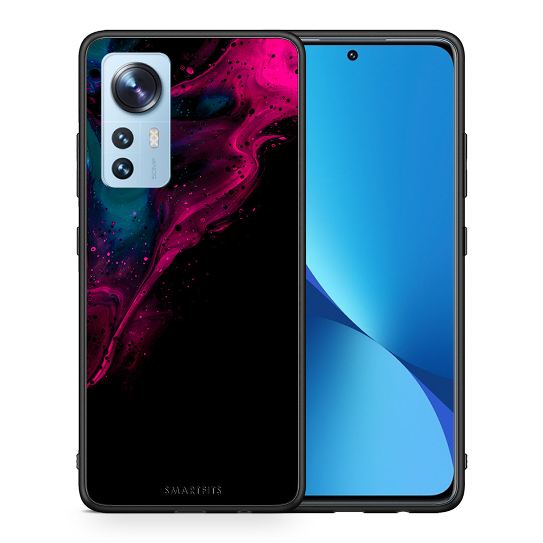 Θήκη Xiaomi 12/12X 5G Pink Black Watercolor από τη Smartfits με σχέδιο στο πίσω μέρος και μαύρο περίβλημα | Xiaomi 12/12X 5G Pink Black Watercolor case with colorful back and black bezels