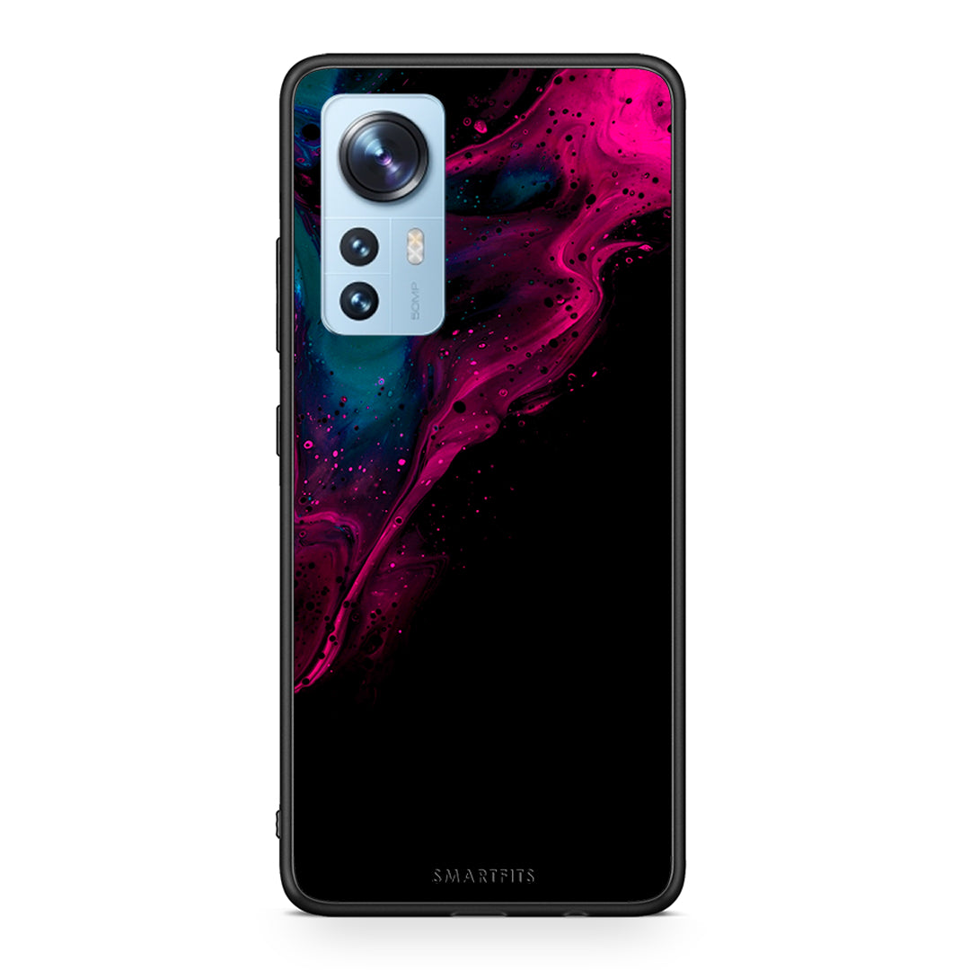 4 - Xiaomi 12/12X 5G Pink Black Watercolor case, cover, bumper