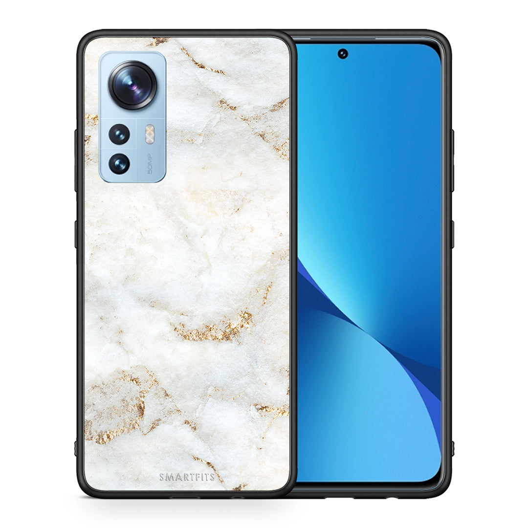 Θήκη Xiaomi 12/12X 5G White Gold Marble από τη Smartfits με σχέδιο στο πίσω μέρος και μαύρο περίβλημα | Xiaomi 12/12X 5G White Gold Marble case with colorful back and black bezels
