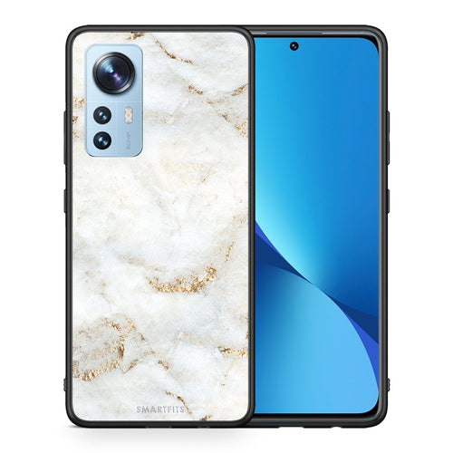Θήκη Xiaomi 12/12X 5G White Gold Marble από τη Smartfits με σχέδιο στο πίσω μέρος και μαύρο περίβλημα | Xiaomi 12/12X 5G White Gold Marble case with colorful back and black bezels