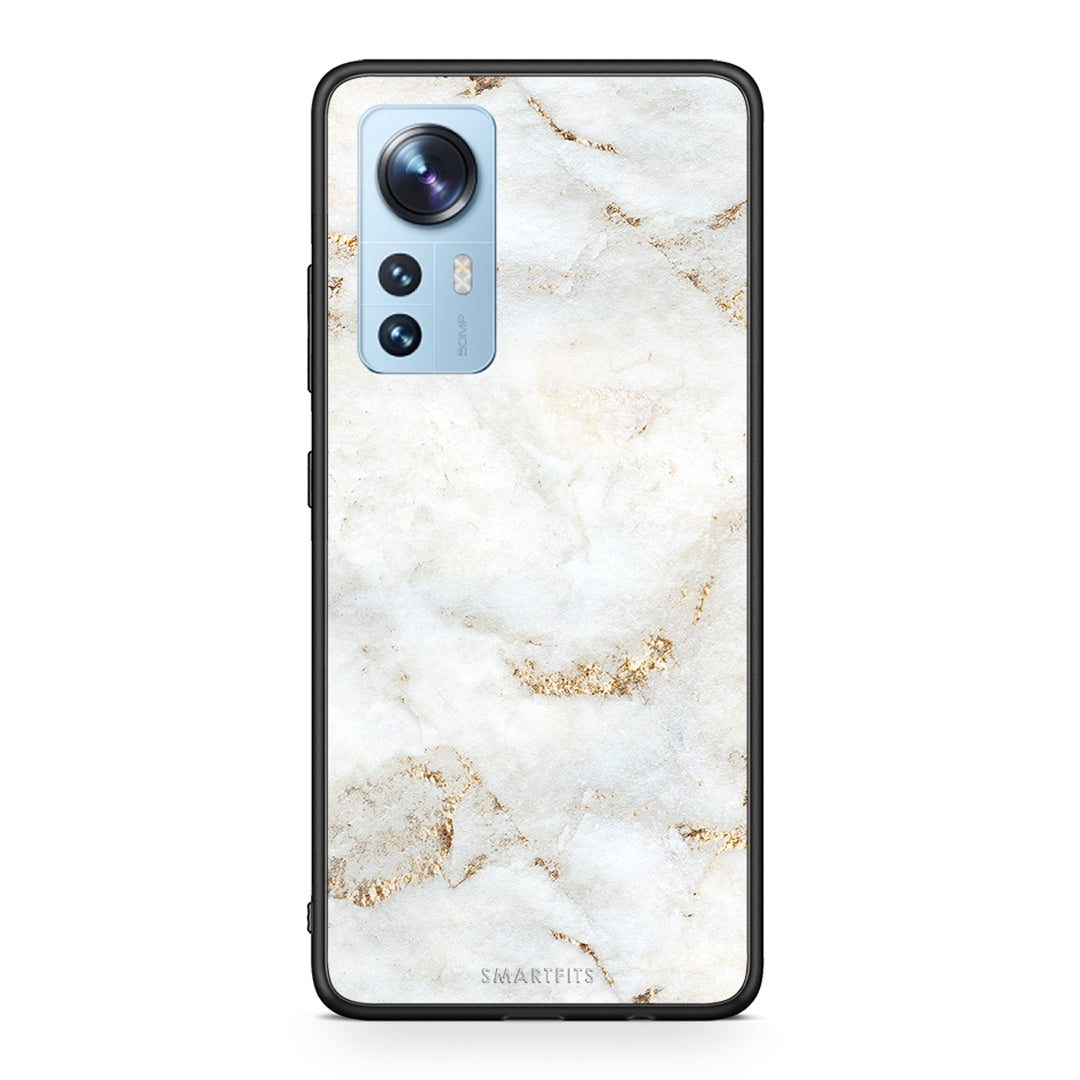Xiaomi 12/12X 5G White Gold Marble θήκη από τη Smartfits με σχέδιο στο πίσω μέρος και μαύρο περίβλημα | Smartphone case with colorful back and black bezels by Smartfits