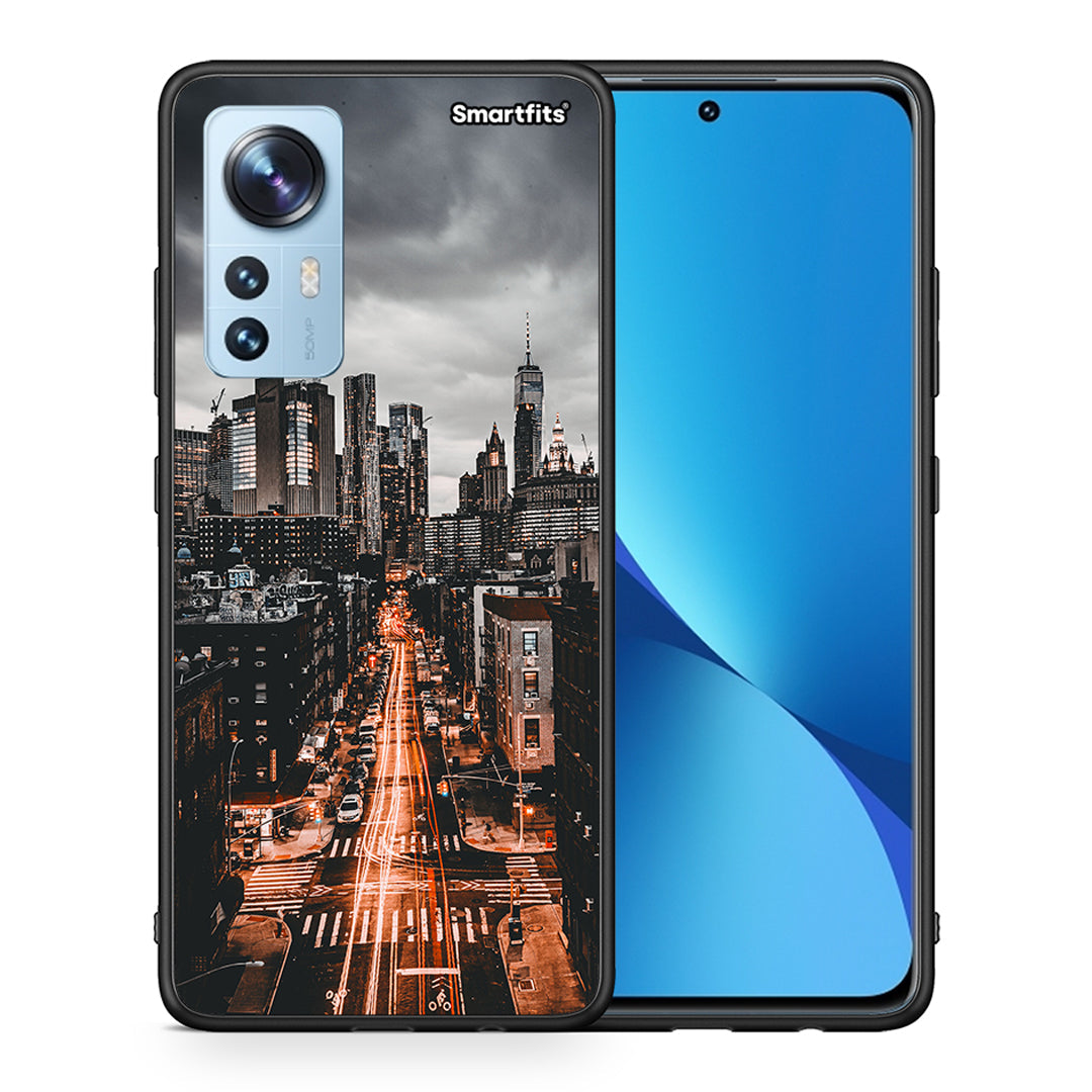 Θήκη Xiaomi 12/12X 5G City Lights από τη Smartfits με σχέδιο στο πίσω μέρος και μαύρο περίβλημα | Xiaomi 12/12X 5G City Lights case with colorful back and black bezels
