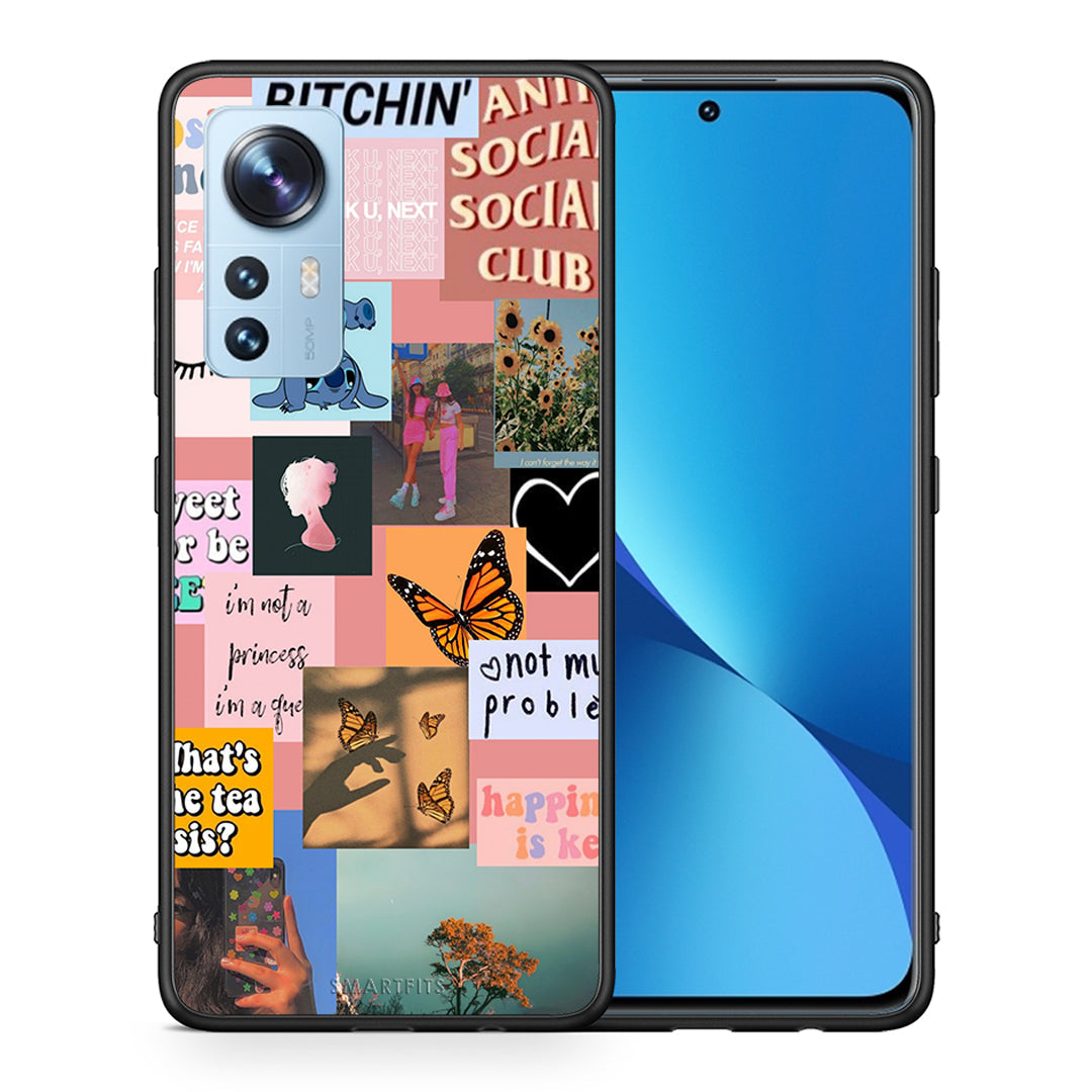 Θήκη Αγίου Βαλεντίνου Xiaomi 12 / 12X 5G Collage Bitchin από τη Smartfits με σχέδιο στο πίσω μέρος και μαύρο περίβλημα | Xiaomi 12 / 12X 5G Collage Bitchin case with colorful back and black bezels