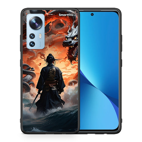 Θήκη Xiaomi 12/12X 5G Dragons Fight από τη Smartfits με σχέδιο στο πίσω μέρος και μαύρο περίβλημα | Xiaomi 12/12X 5G Dragons Fight case with colorful back and black bezels