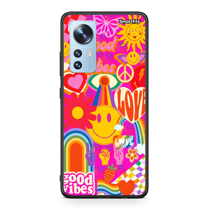 Xiaomi 12/12X 5G Hippie Love θήκη από τη Smartfits με σχέδιο στο πίσω μέρος και μαύρο περίβλημα | Smartphone case with colorful back and black bezels by Smartfits