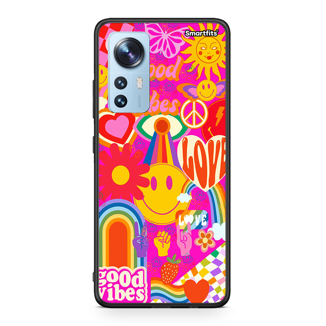 Xiaomi 12/12X 5G Hippie Love θήκη από τη Smartfits με σχέδιο στο πίσω μέρος και μαύρο περίβλημα | Smartphone case with colorful back and black bezels by Smartfits