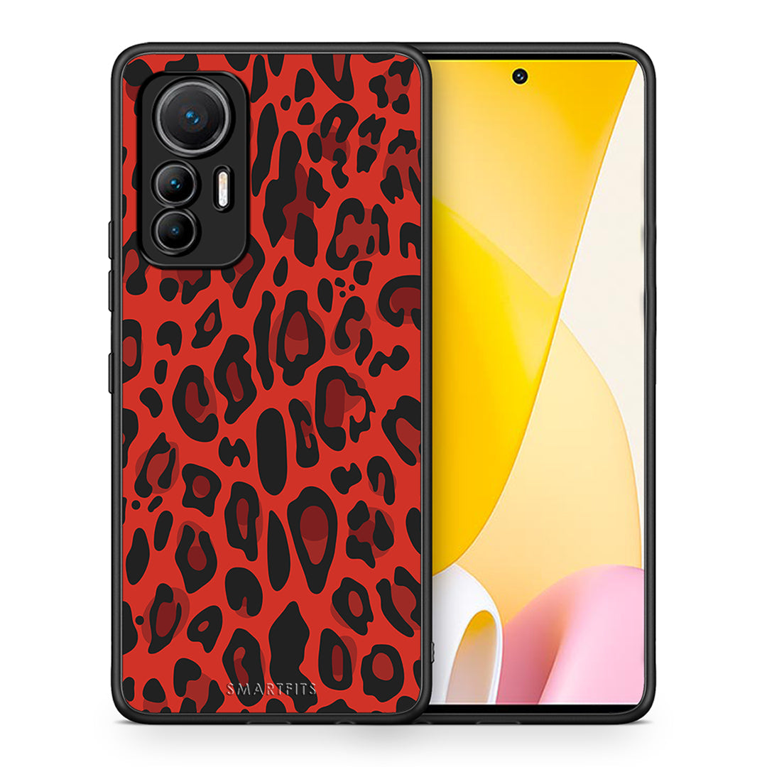 Θήκη Xiaomi 12 Lite 5G Red Leopard Animal από τη Smartfits με σχέδιο στο πίσω μέρος και μαύρο περίβλημα | Xiaomi 12 Lite 5G Red Leopard Animal case with colorful back and black bezels
